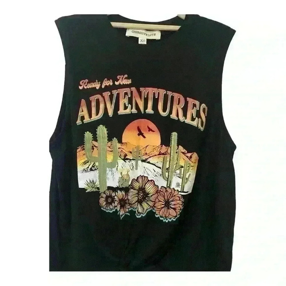 Women’s Graphic Sleeveless Hem Knotted Tee-NWOT - Picture 3 of 7